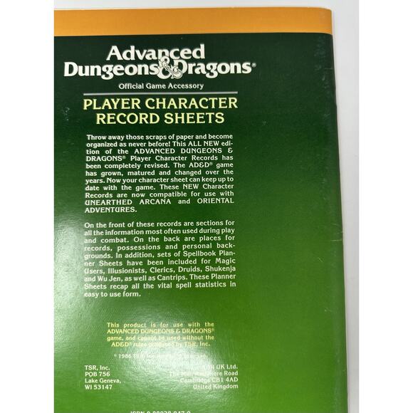Advanced Dungeons & Dragons Player Character Sheets 1986 REF2 #9028 VG+ UNUSED - Picture 8 of 10